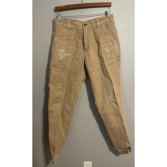 Carhartt Pants Mens 33x34 Tan Rugged Flex Relaxed Fit Canvas Work Pant Carpenter - Picture 1 of 14